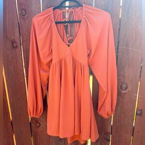 Lovers + Friends Giorgia Mini Open-Back Balloon Sleeve Dress in Ginger Size S